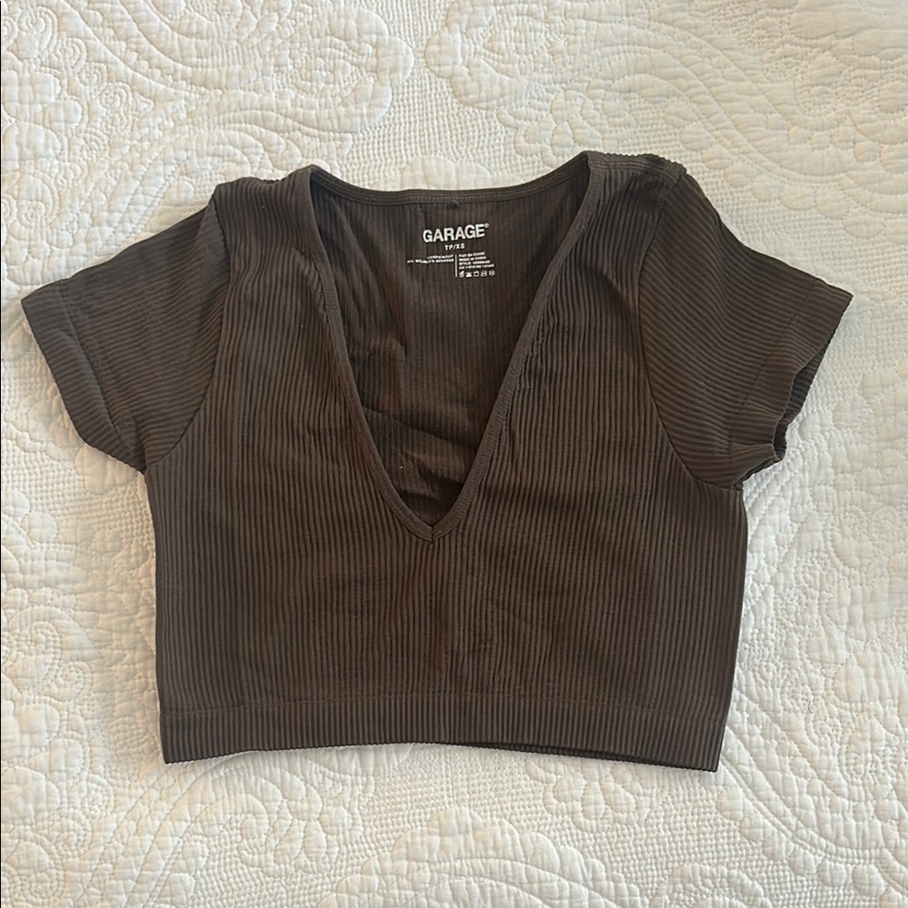 Garage Women's Brown Ribbed Top